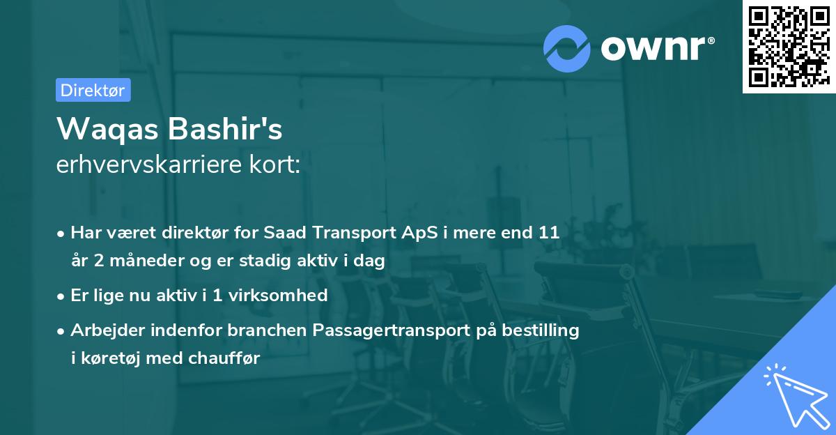 Waqas Bashir's erhvervskarriere kort