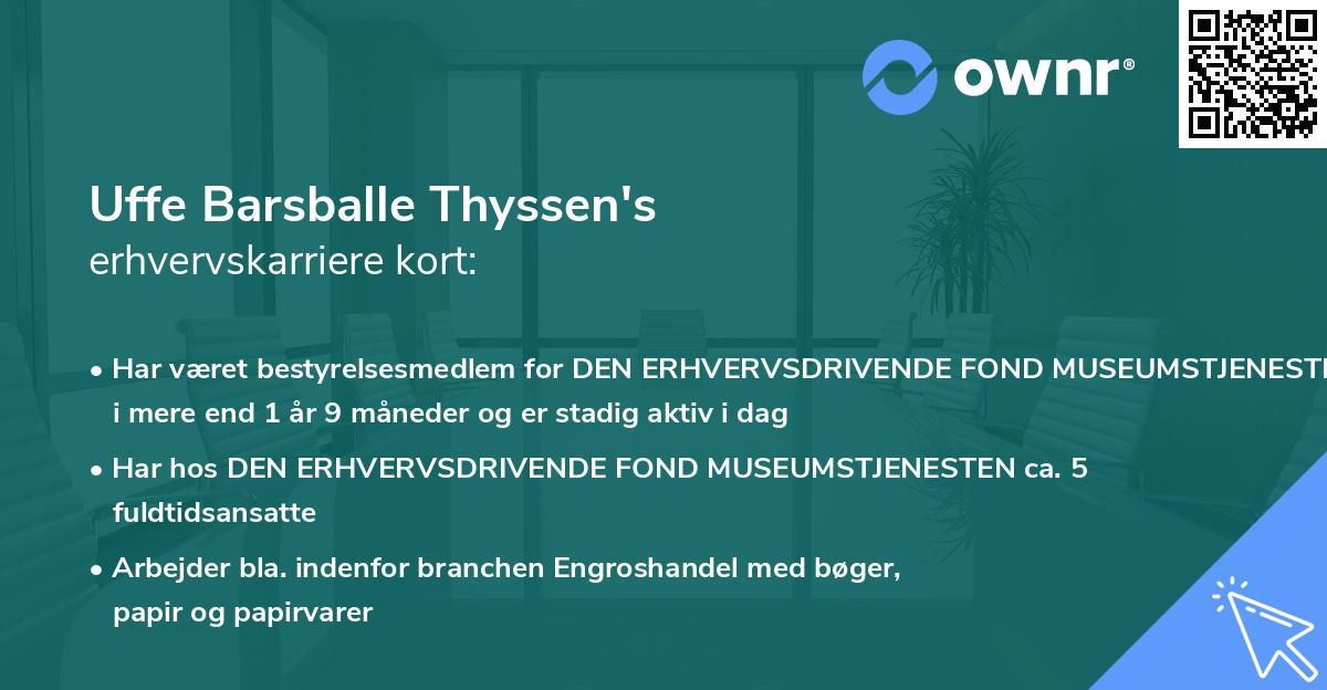 Uffe Barsballe Thyssen's erhvervskarriere kort