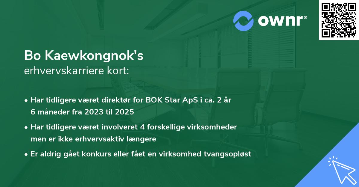 Bo Kaewkongnok's erhvervskarriere kort