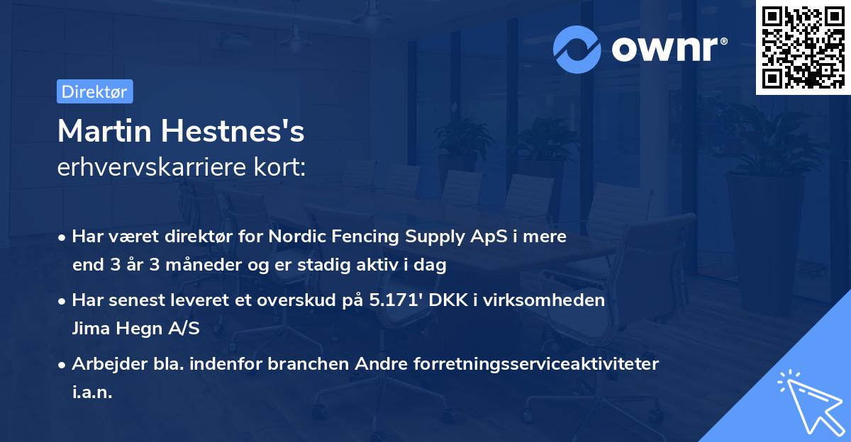 Martin Hestnes's erhvervskarriere kort