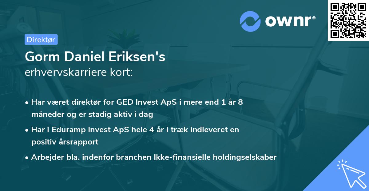 Gorm Daniel Eriksen's erhvervskarriere kort