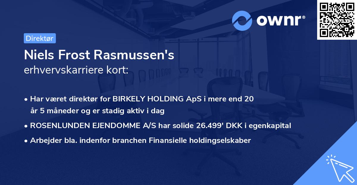 Niels Frost Rasmussen's erhvervskarriere kort