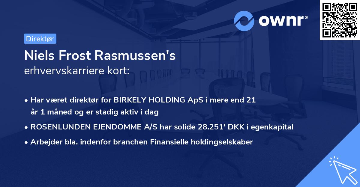 Niels Frost Rasmussen's erhvervskarriere kort