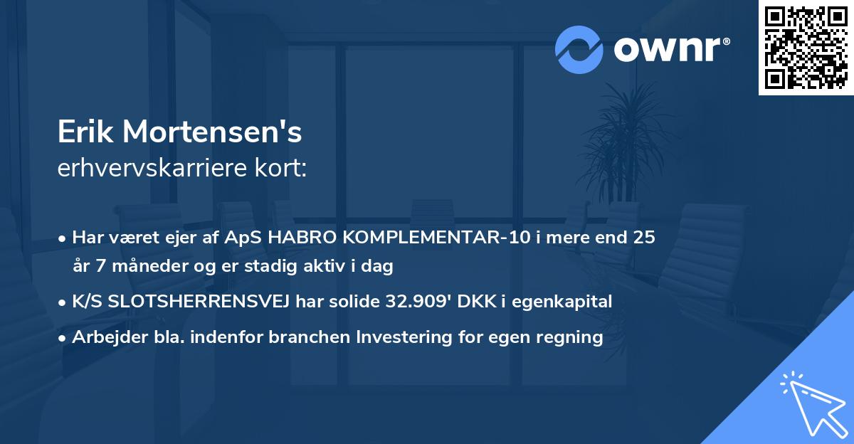 Erik Mortensen's erhvervskarriere kort