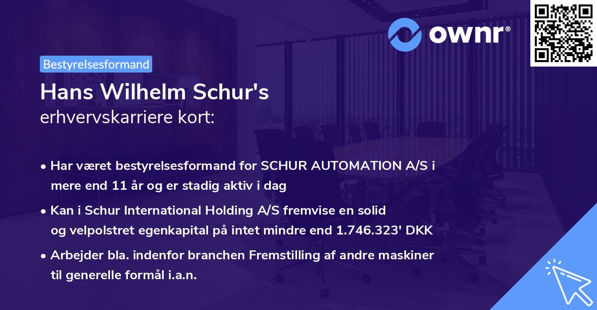Hans Wilhelm Schur's erhvervskarriere kort