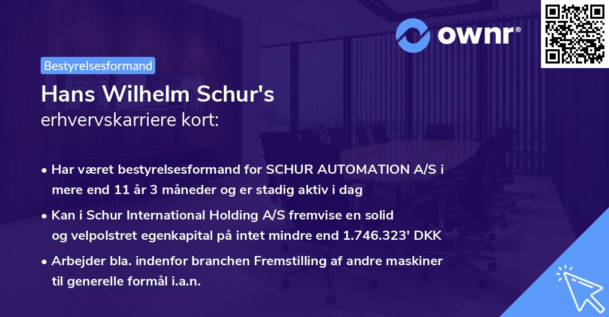Hans Wilhelm Schur's erhvervskarriere kort