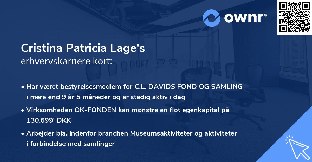 Cristina Patricia Lage's erhvervskarriere kort
