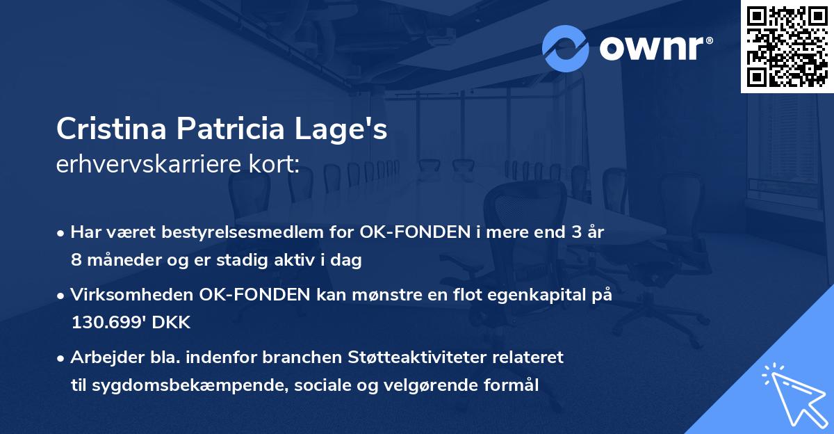 Cristina Patricia Lage's erhvervskarriere kort