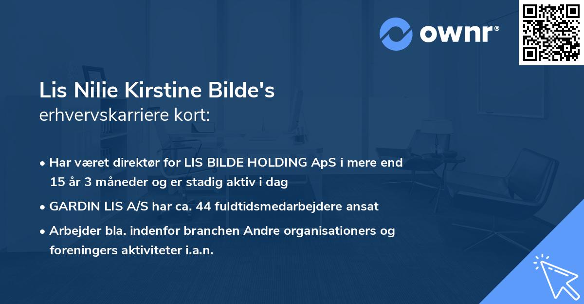 Lis Nilie Kirstine Bilde's erhvervskarriere kort