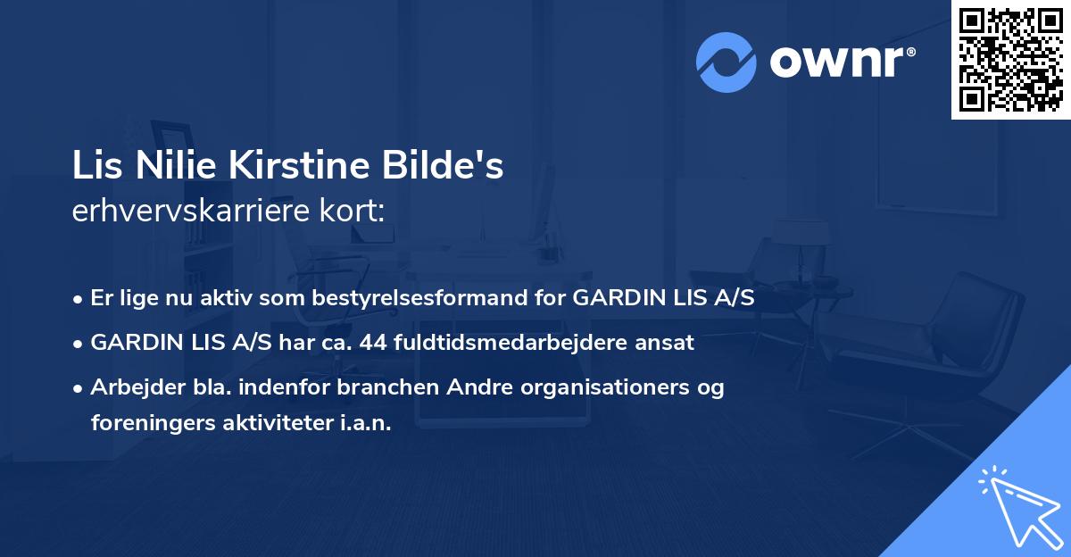 Lis Nilie Kirstine Bilde's erhvervskarriere kort