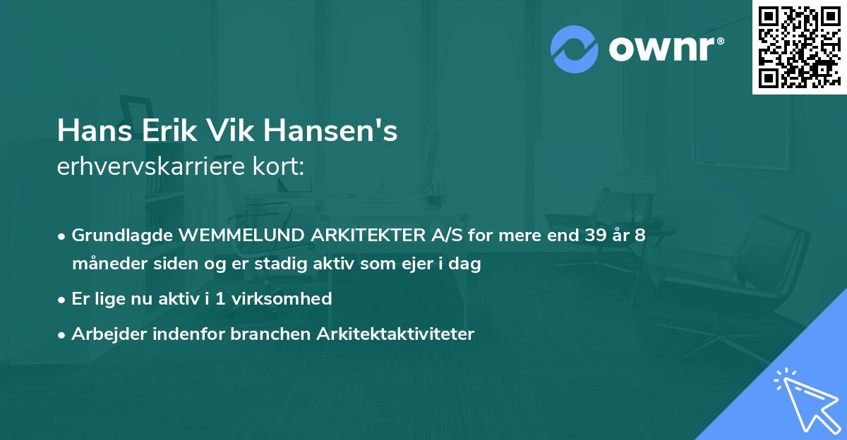 Hans Erik Vik Hansen's erhvervskarriere kort