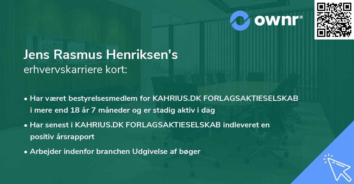 Jens Rasmus Henriksen's erhvervskarriere kort