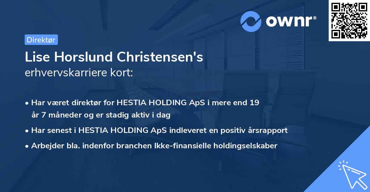 Lise Horslund Christensen's erhvervskarriere kort
