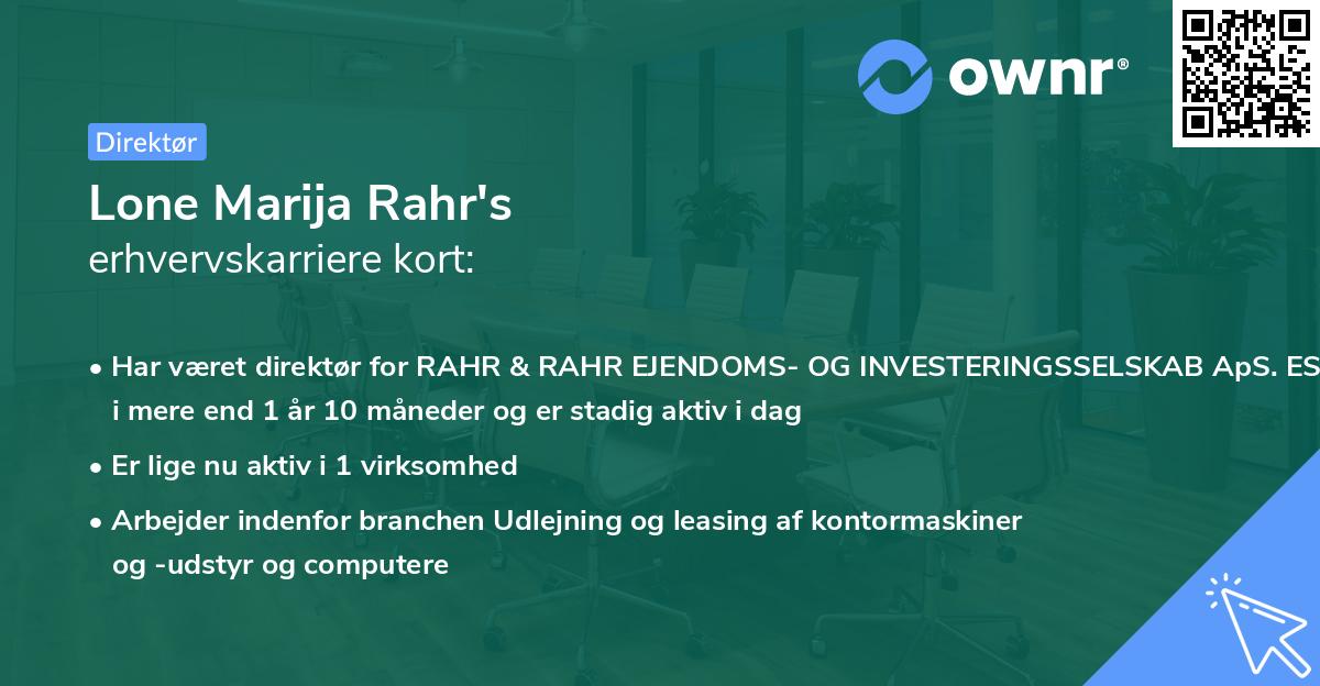 Lone Marija Rahr's erhvervskarriere kort