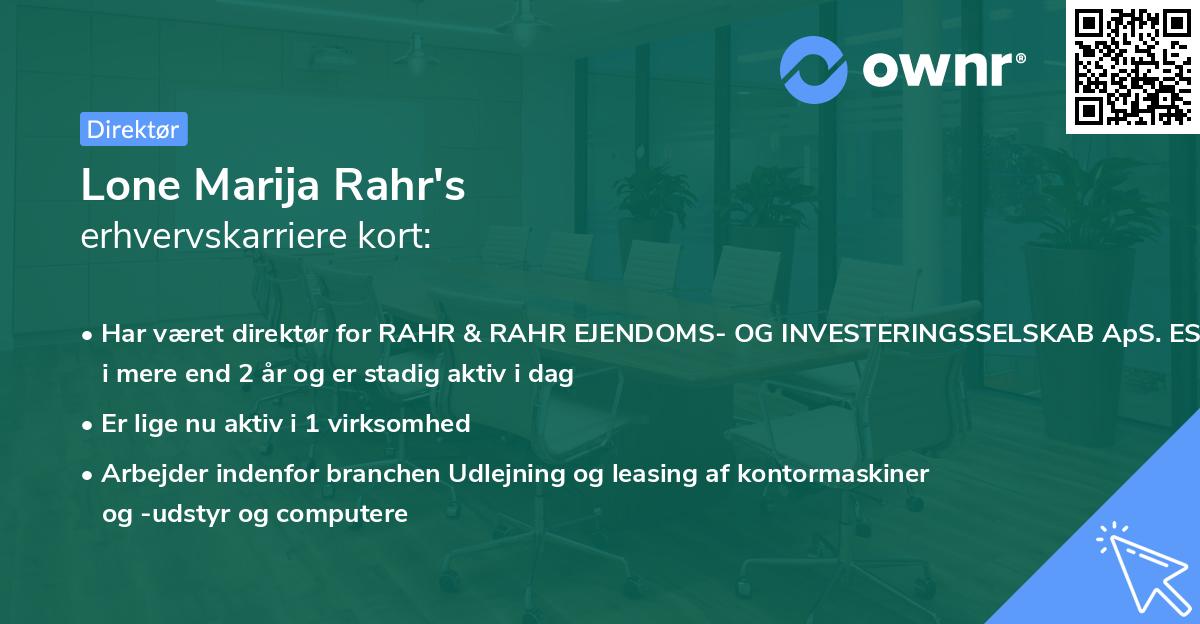 Lone Marija Rahr's erhvervskarriere kort