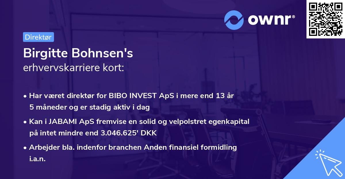 Birgitte Bohnsen's erhvervskarriere kort