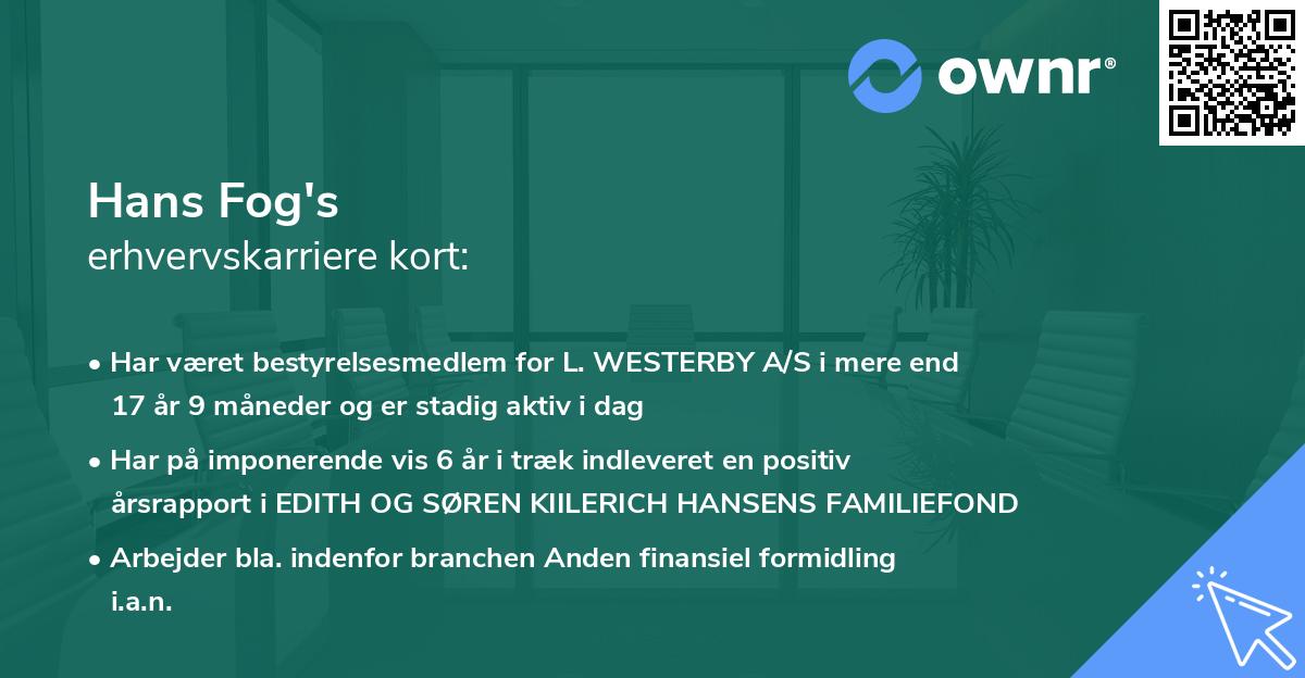 Hans Fog's erhvervskarriere kort