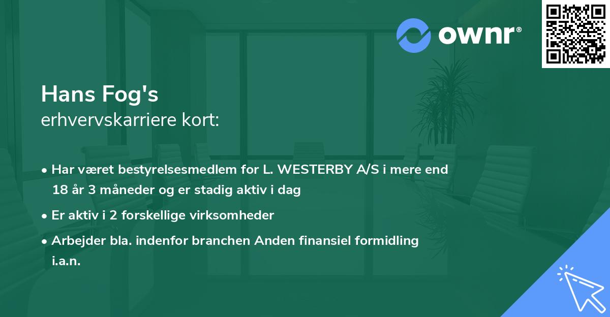 Hans Fog's erhvervskarriere kort