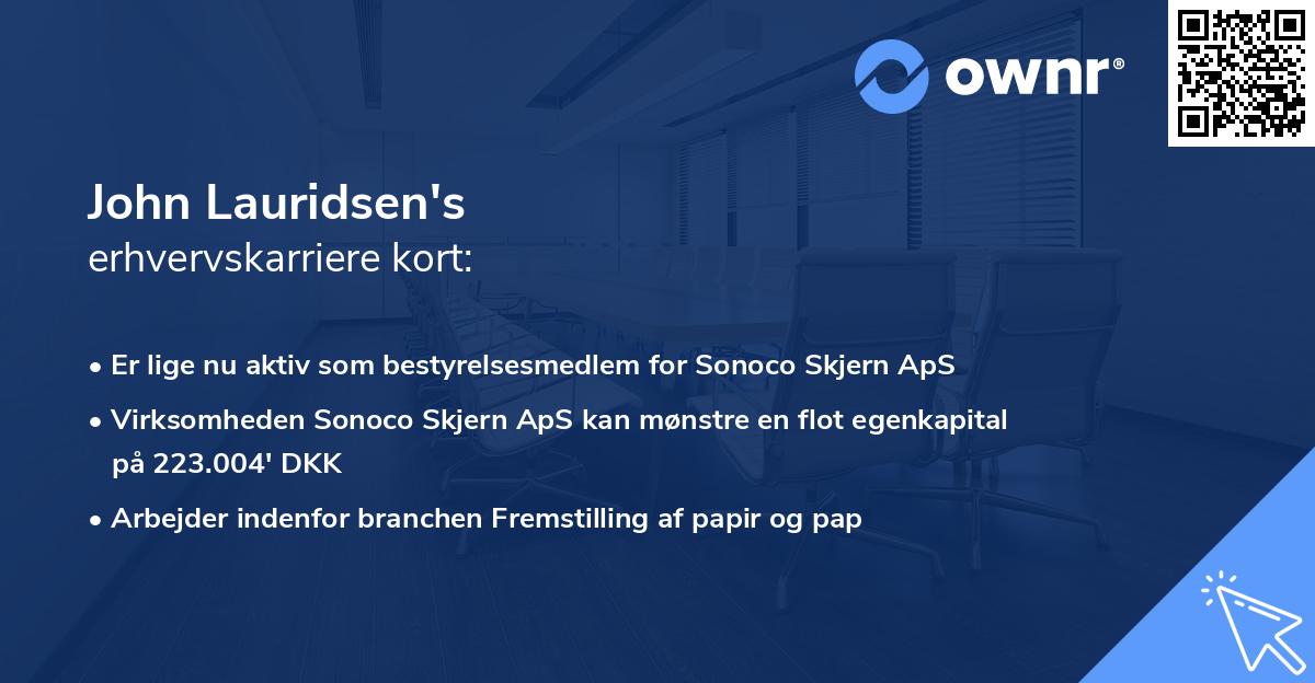 John Lauridsen's erhvervskarriere kort