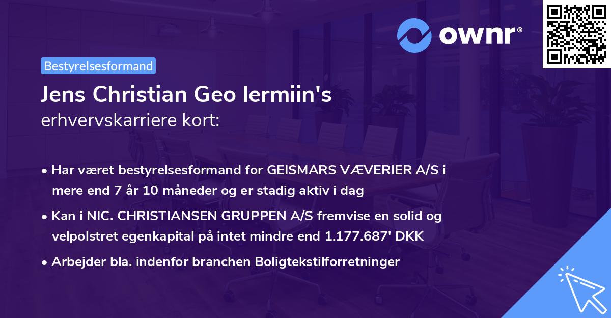 Jens Christian Geo Iermiin's erhvervskarriere kort