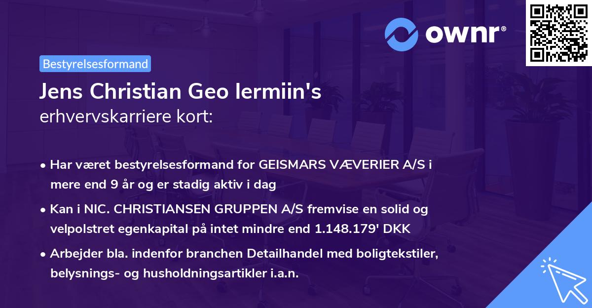 Jens Christian Geo Iermiin's erhvervskarriere kort