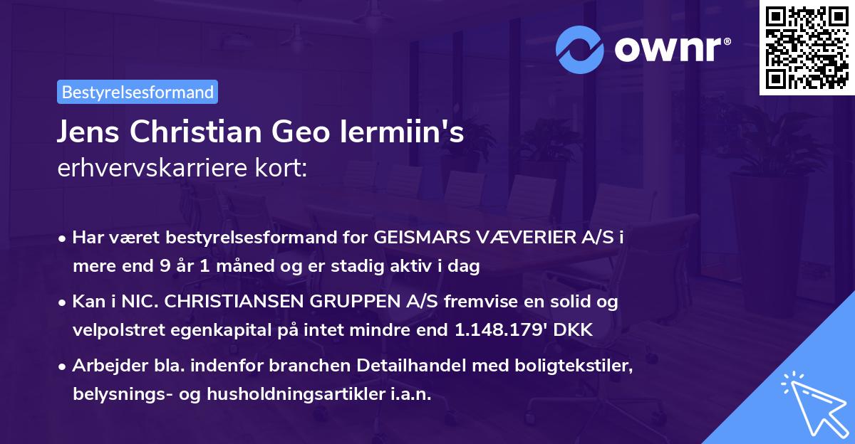 Jens Christian Geo Iermiin's erhvervskarriere kort