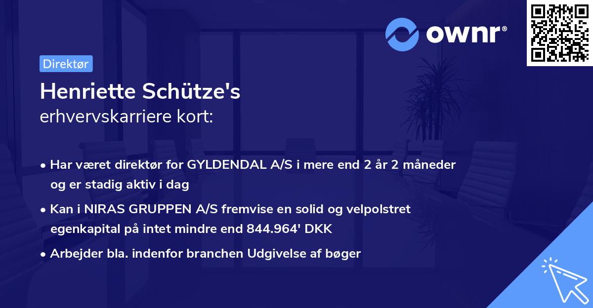 Henriette Schütze's erhvervskarriere kort