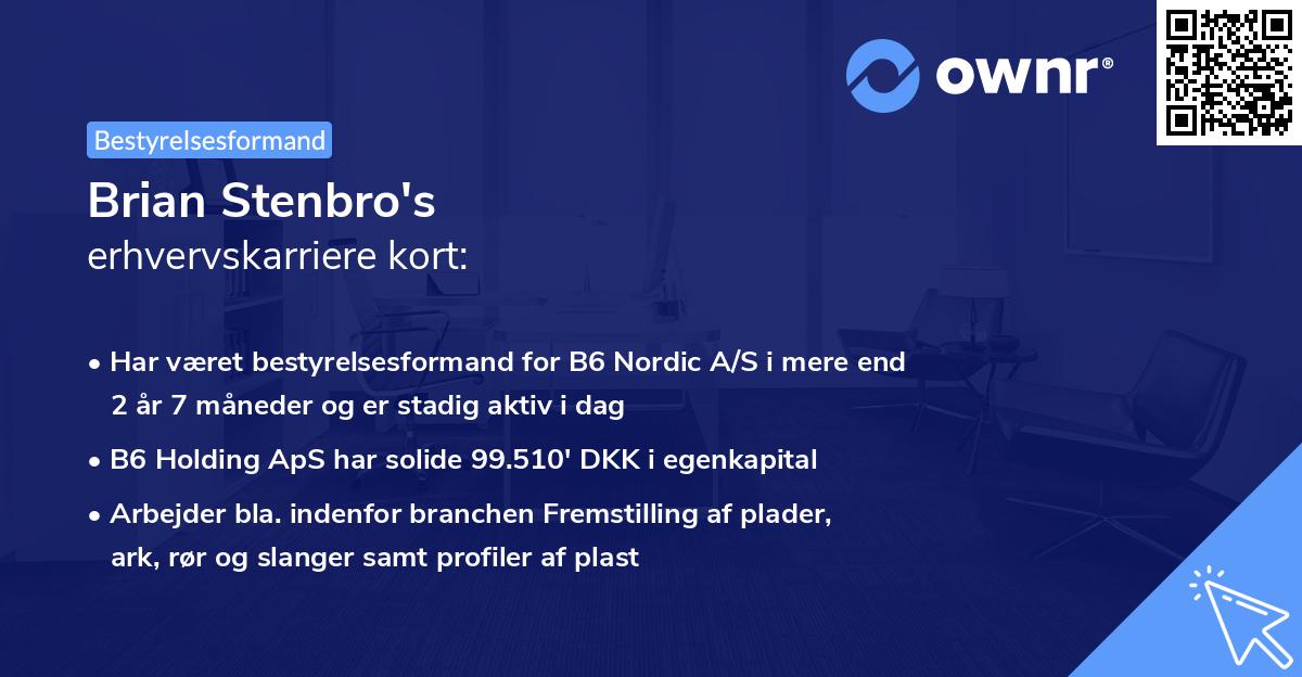 Brian Stenbro's erhvervskarriere kort