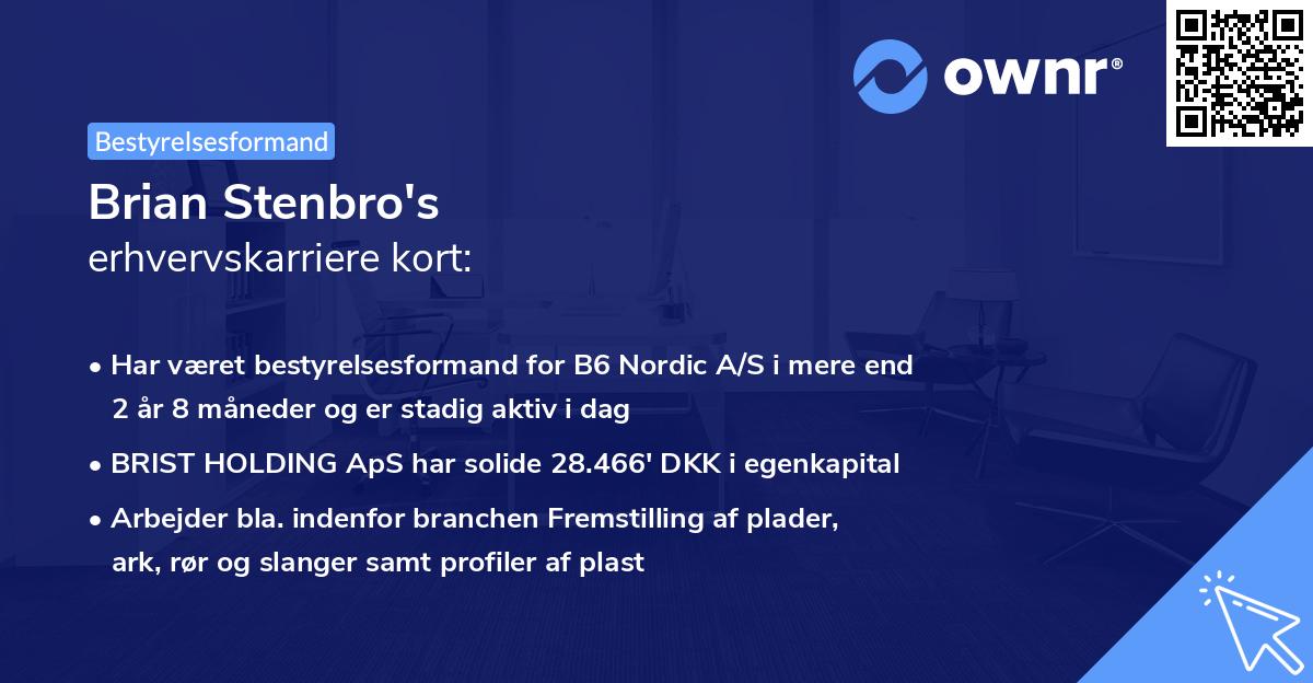 Brian Stenbro's erhvervskarriere kort