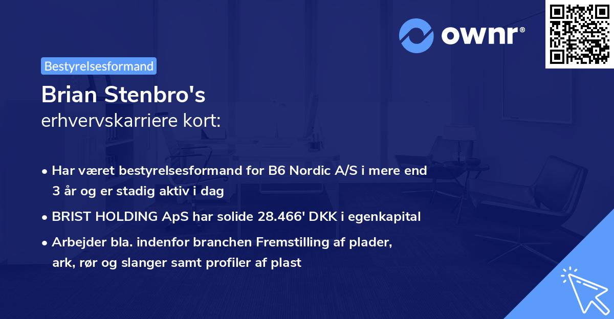 Brian Stenbro's erhvervskarriere kort
