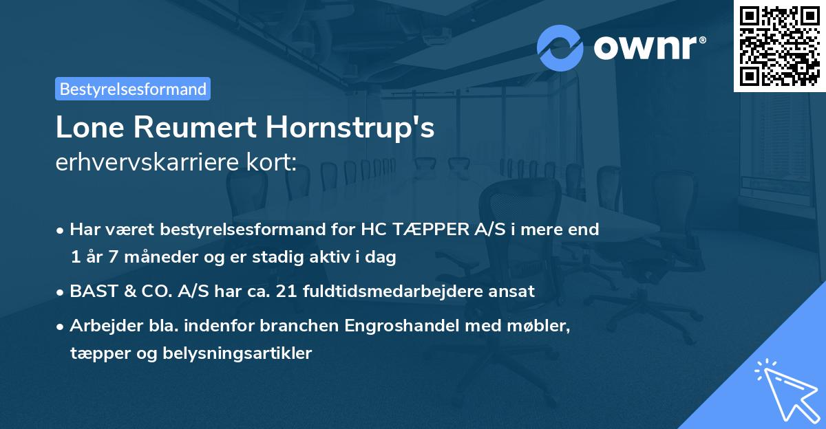 Lone Reumert Hornstrup's erhvervskarriere kort