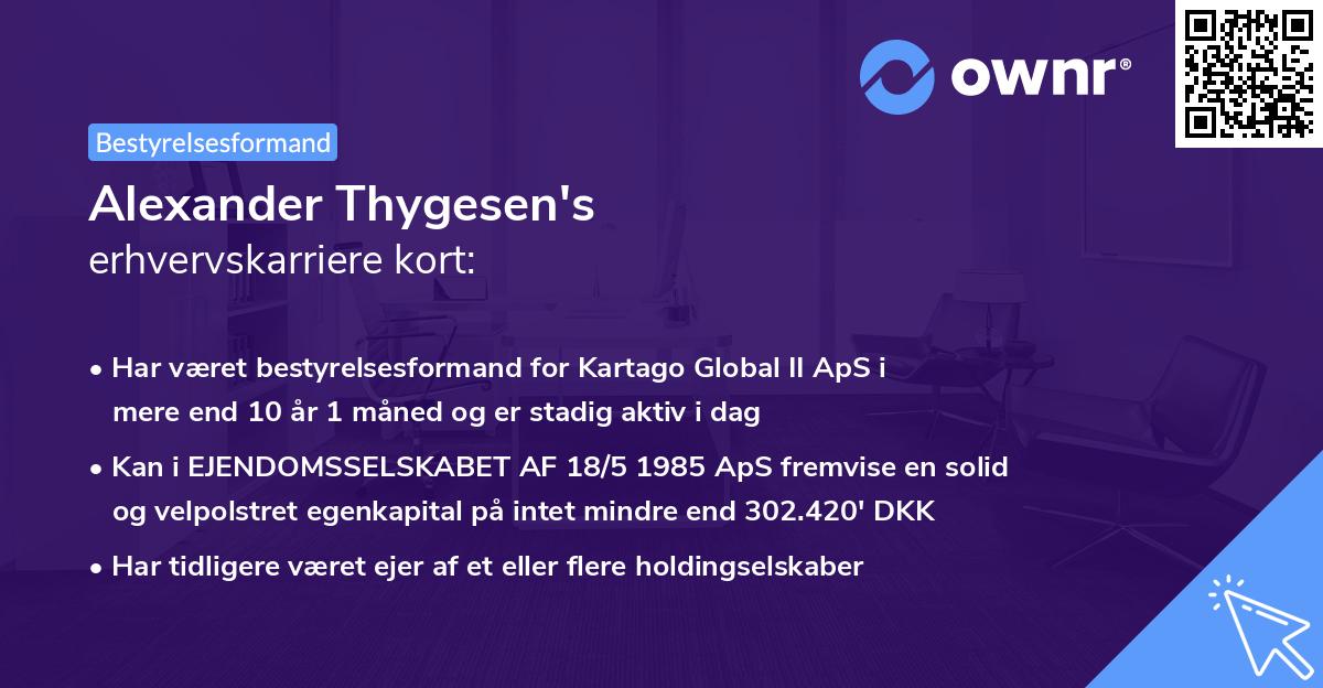 Alexander Thygesen's erhvervskarriere kort