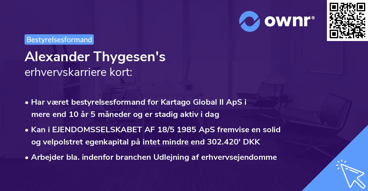 Alexander Thygesen's erhvervskarriere kort