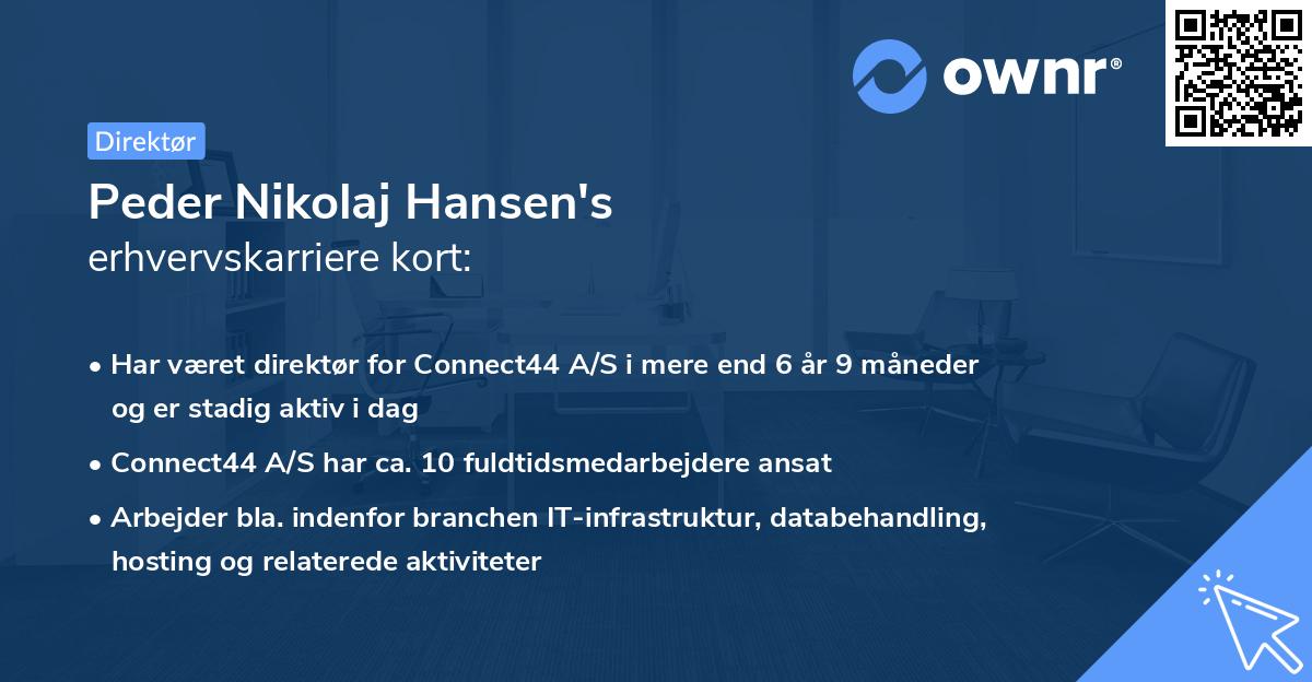 Peder Nikolaj Hansen's erhvervskarriere kort