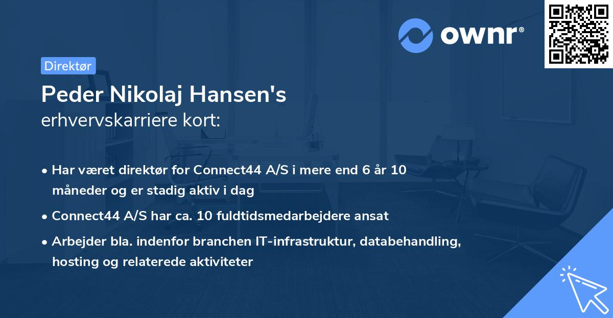 Peder Nikolaj Hansen's erhvervskarriere kort