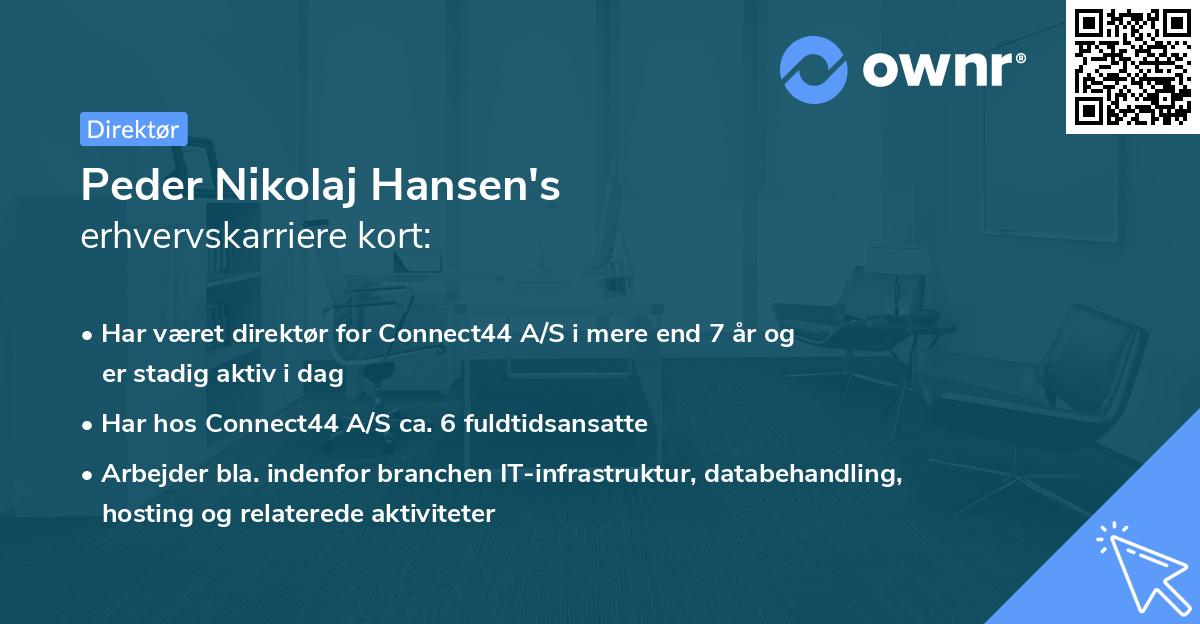 Peder Nikolaj Hansen's erhvervskarriere kort