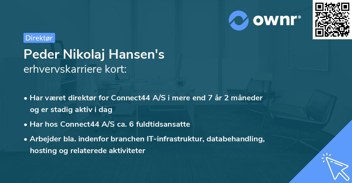 Peder Nikolaj Hansen's erhvervskarriere kort