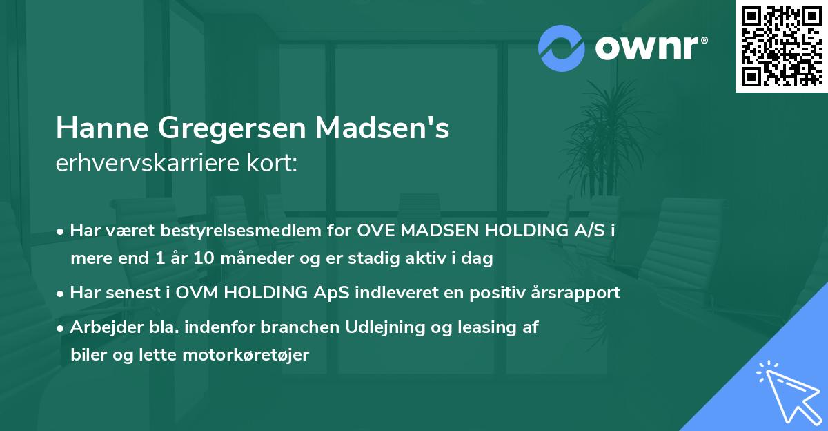 Hanne Gregersen Madsen's erhvervskarriere kort