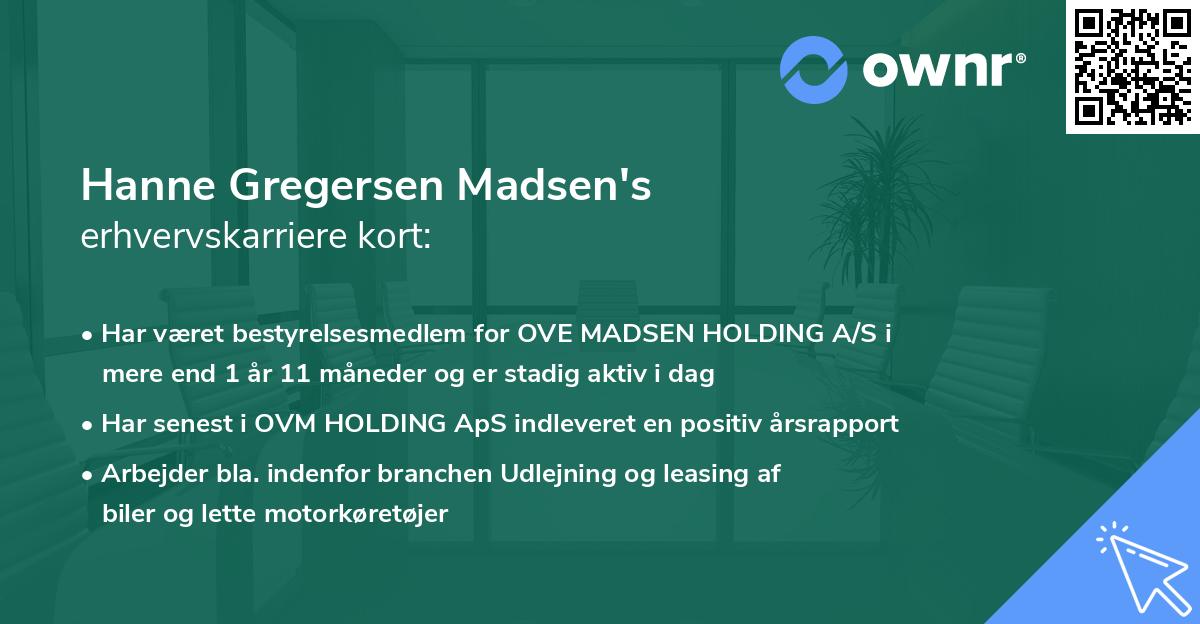 Hanne Gregersen Madsen's erhvervskarriere kort