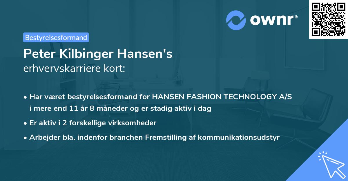 Peter Kilbinger Hansen's erhvervskarriere kort