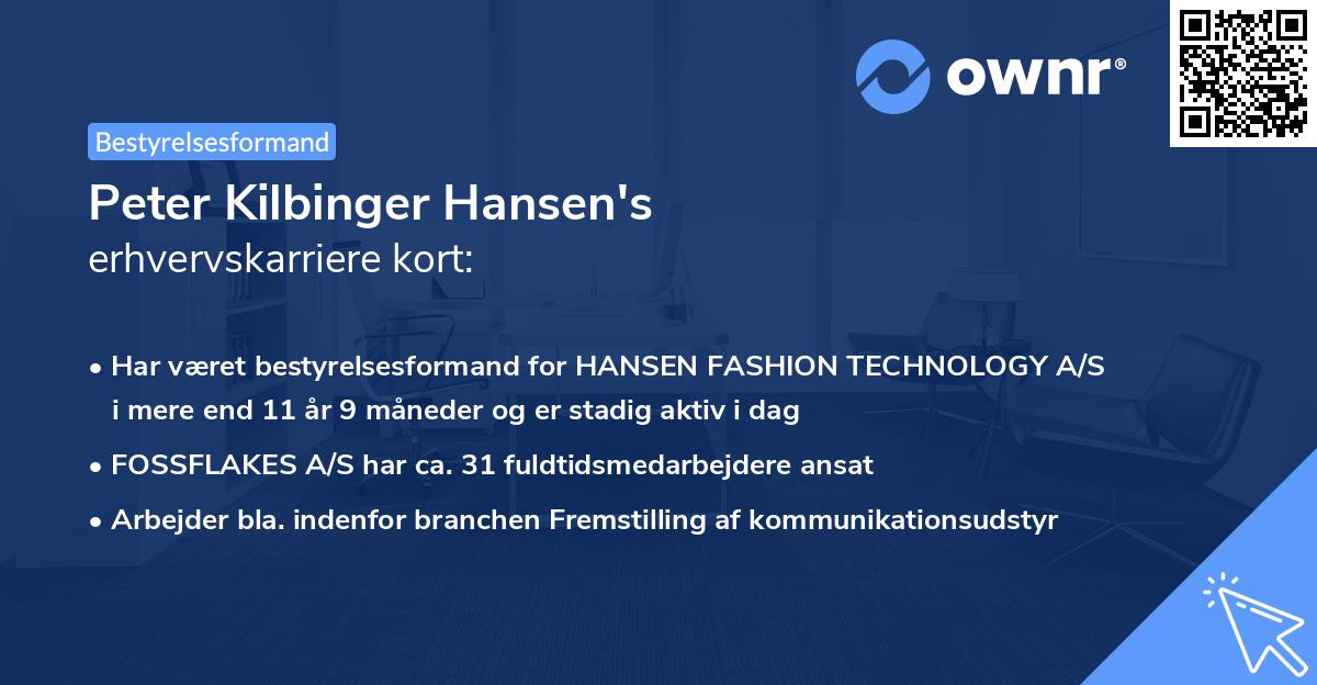 Peter Kilbinger Hansen's erhvervskarriere kort