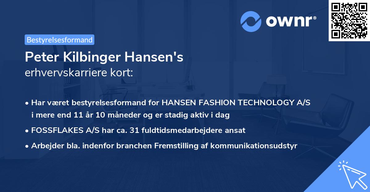 Peter Kilbinger Hansen's erhvervskarriere kort