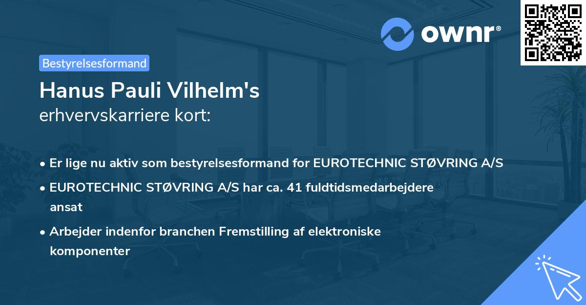 Hanus Pauli Vilhelm's erhvervskarriere kort