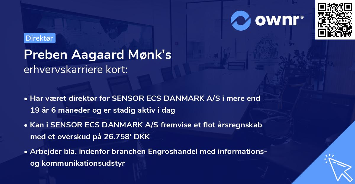 Preben Aagaard Mønk's erhvervskarriere kort