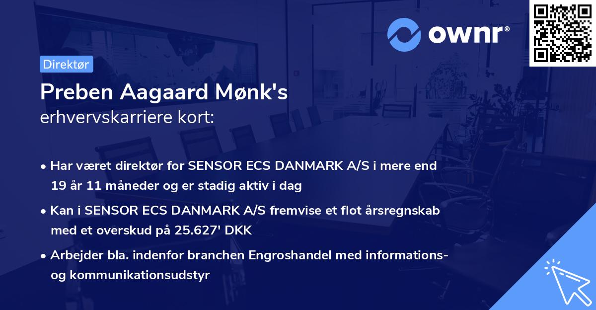 Preben Aagaard Mønk's erhvervskarriere kort