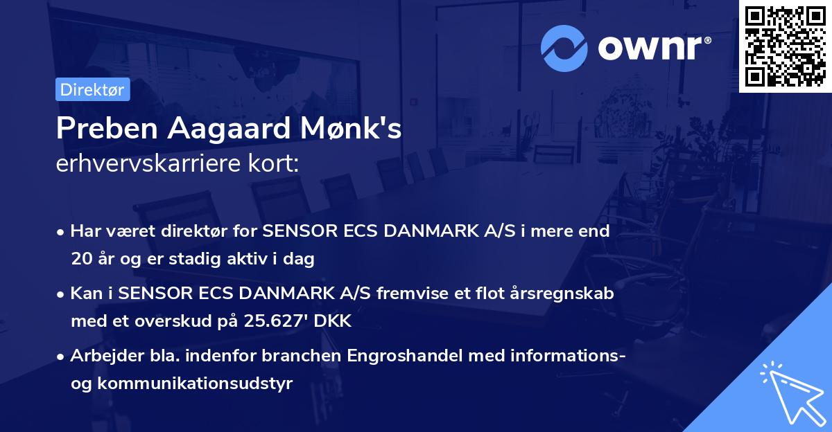 Preben Aagaard Mønk's erhvervskarriere kort