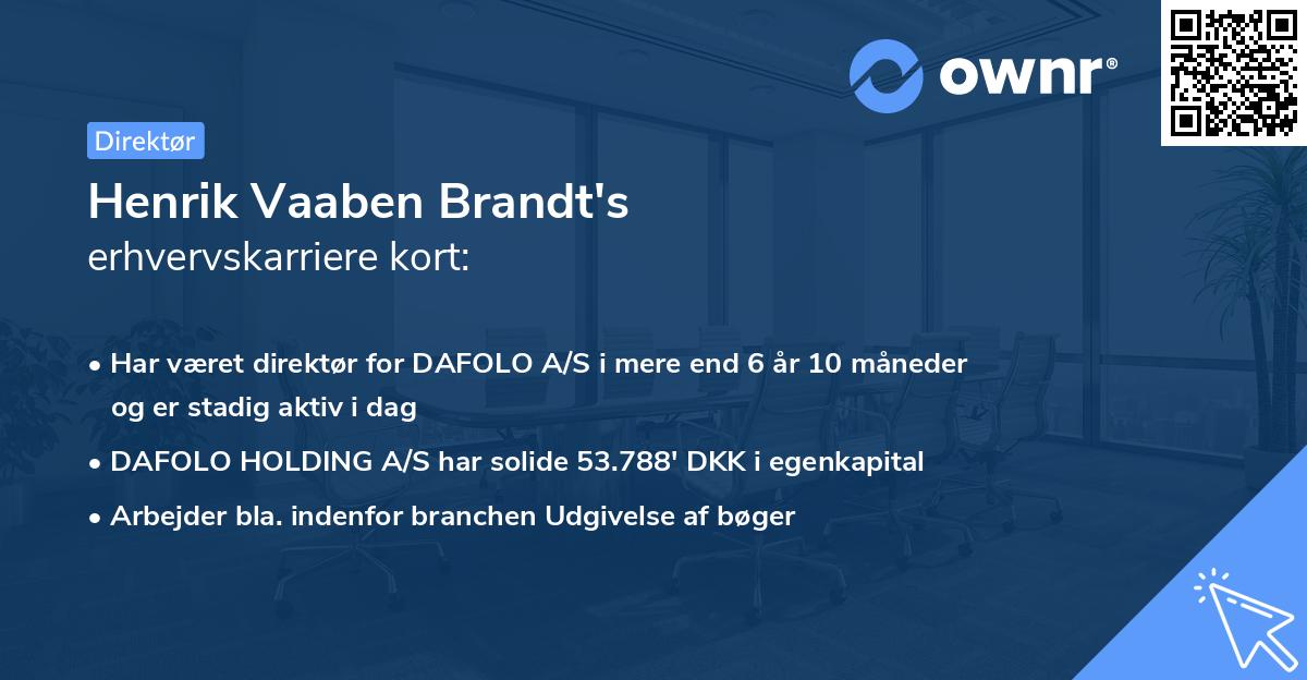 Henrik Vaaben Brandt's erhvervskarriere kort