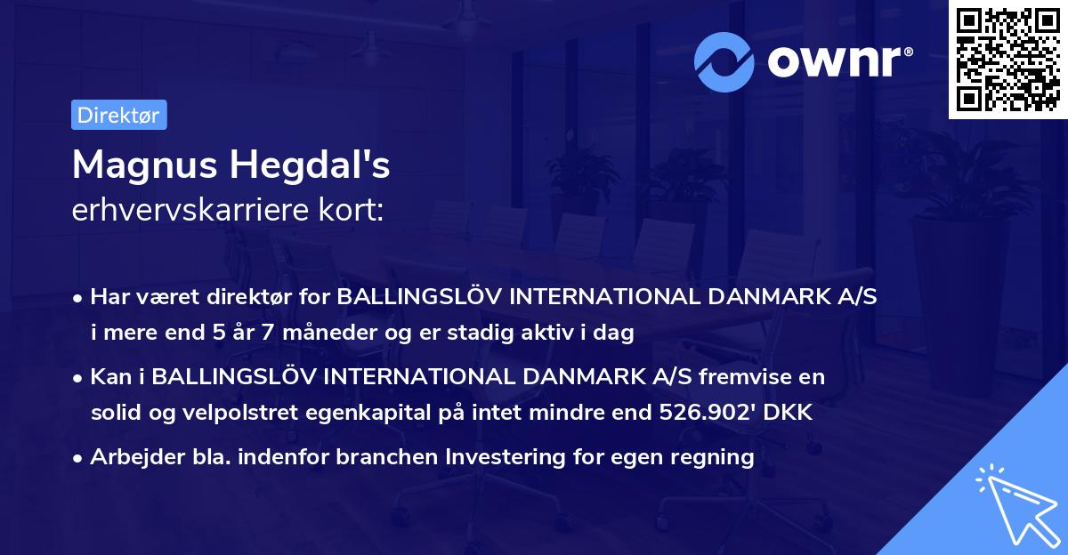 Magnus Hegdal's erhvervskarriere kort