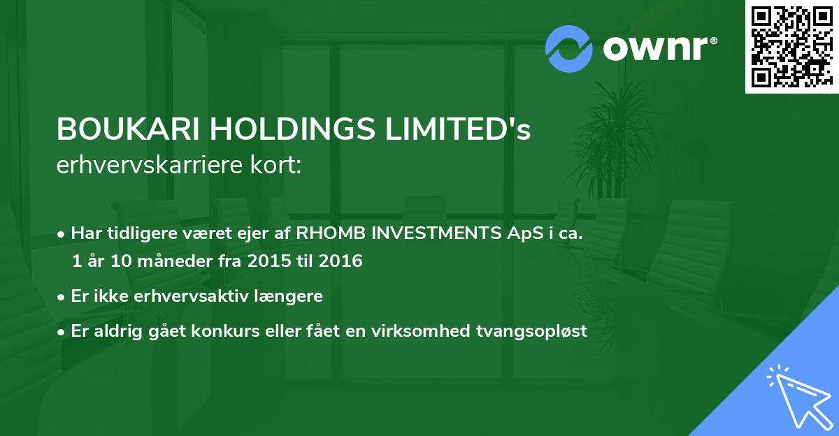 BOUKARI HOLDINGS LIMITED's erhvervskarriere kort