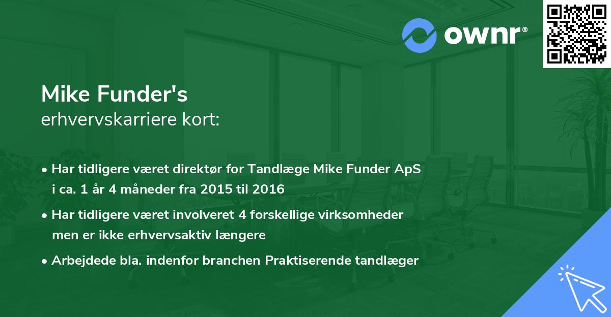 Mike Funder's erhvervskarriere kort